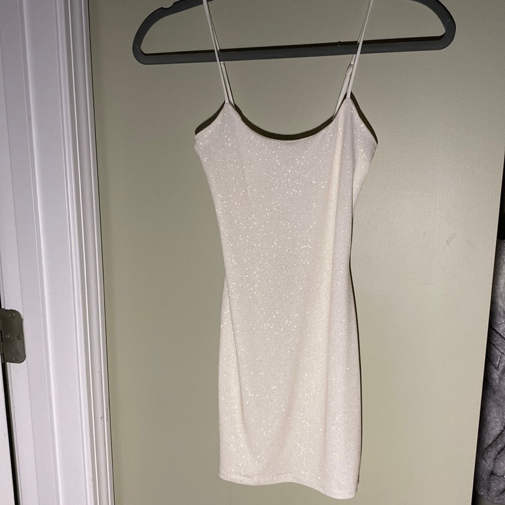 white sparkly mini dress